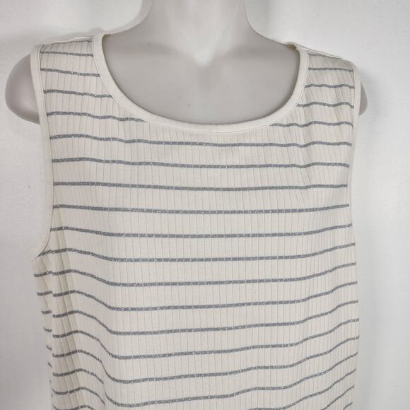 Talbots Womens 2 Pc Cardigan Tank Top Large Knit Ribbed Button Striped Metallic - Picture 6 of 12